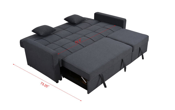 English Elm 83" Oversized Upholstered Sofa Bed with 3-Level Adjustable Backrest, Convertible 3-Seater Futon for Living Room Comfort and Sleep Dark Gray W1417131917