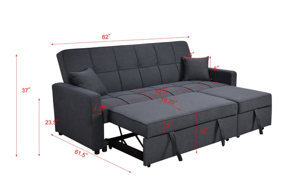 English Elm 83" Oversized Upholstered Sofa Bed with 3-Level Adjustable Backrest, Convertible 3-Seater Futon for Living Room Comfort and Sleep Dark Gray W1417131917