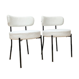 English Elm White Boucle Barrel Dining Chairs Set of 4 Mid Century Sculptural Curved Back W2189S00821