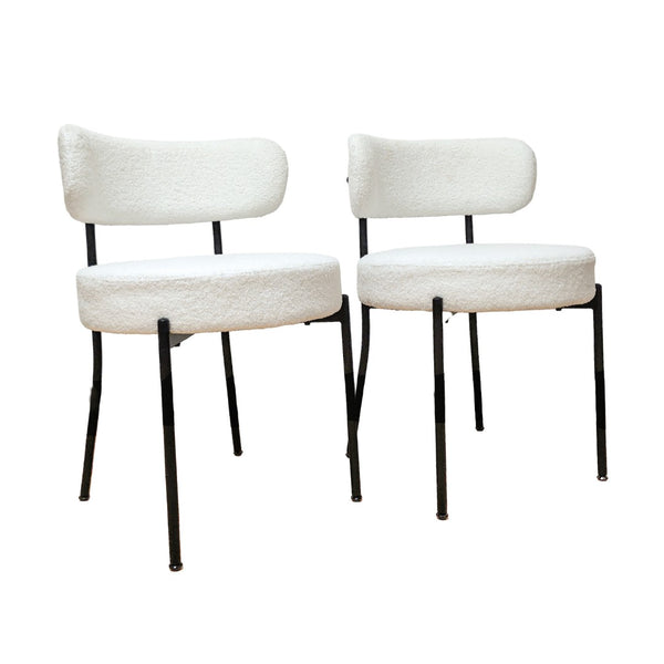 English Elm White Boucle Barrel Dining Chairs Set of 4 Mid Century Sculptural Curved Back W2189S00821