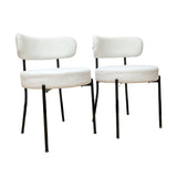 Hearth and Haven White Dining Chairs Set Of 4, Mid-Century Modern Dining Chairs, Kitchen Dining Room Chairs, Curved Backrest Round Upholstered Boucle Dining Chair with Black Metal Legs W2189S00098