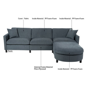 English Elm 107.87'sectional Sofa with Ottoman Pine Frame Removable Cushions Living Room Seating Dark Gray W680S00009