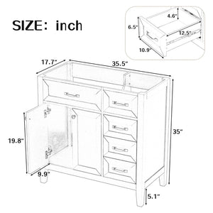 English Elm 36" Matte Bathroom Vanity Base Cabinet with Drawers Rubberwood Frame Modern Storage Black WF296707AAB
