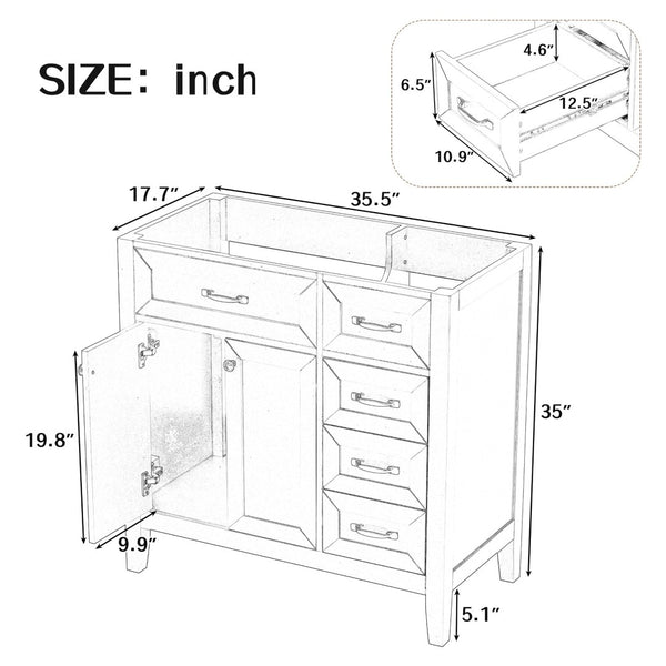 English Elm 36" Matte Bathroom Vanity Base Cabinet with Drawers Rubberwood Frame Modern Storage Black WF296707AAB