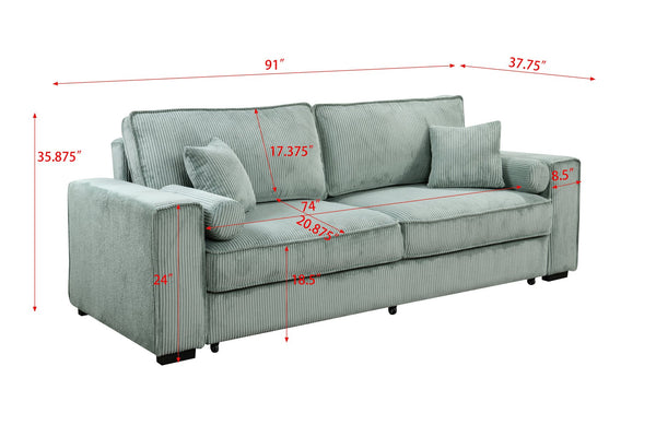 English Elm 91''Large Convertible Sofa Bed with Storage, 3-Seater Sleeper Couch for Small Spaces & Guests Light Green W1417S00037