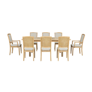 English Elm TOPMAX Rustic Extendable Dining Set with 84" Table and 24" Leaf, 9-Piece Wood Frame, Upholstered Chairs Natural+Grey SP000038AAD