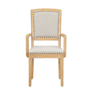 English Elm TOPMAX Rustic Extendable Dining Set with 84" Table and 24" Leaf, 9-Piece Wood Frame, Upholstered Chairs Natural+Grey SP000038AAD