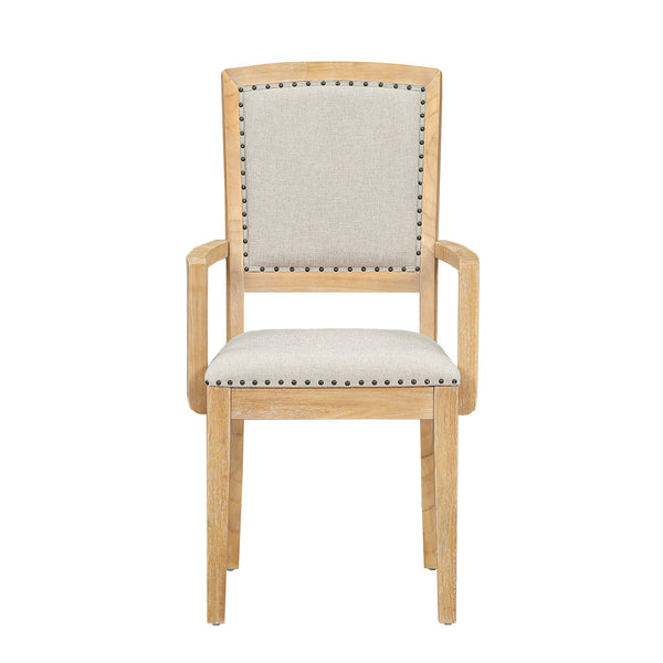 English Elm TOPMAX Rustic Extendable Dining Set with 84" Table and 24" Leaf, 9-Piece Wood Frame, Upholstered Chairs Natural+Grey SP000038AAD