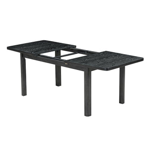 English Elm TOPMAX Rustic Extendable Dining Set with 84" Table and 24" Leaf, 9-Piece Wood Frame, Upholstered Chairs Black+ Gray SP000038AAB