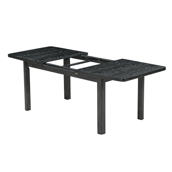 English Elm TOPMAX Rustic Extendable Dining Set with 84" Table and 24" Leaf, 9-Piece Wood Frame, Upholstered Chairs Black+ Gray SP000038AAB