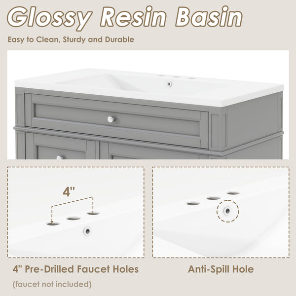 English Elm 36'' Modern Bathroom Vanity With Resin Sink, Soft-Close Drawers, And Tip-Out Storage Solution SW000119AAE-2
