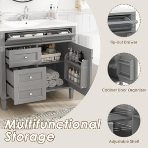 English Elm 36'' Modern Bathroom Vanity With Resin Sink, Soft-Close Drawers, And Tip-Out Storage Solution SW000119AAE-2