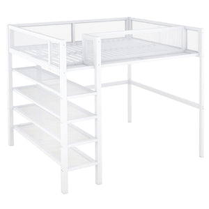 English Elm Full Size Metal Loft Bed with 4-tier Shelving Ladder for Kids or Teen Rooms SF000247AAK