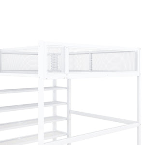 English Elm Full Size Metal Loft Bed with 4-tier Shelving Ladder for Kids or Teen Rooms SF000247AAK