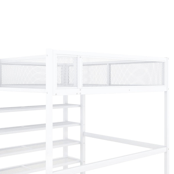 English Elm Full Size Metal Loft Bed with 4-tier Shelving Ladder for Kids or Teen Rooms SF000247AAK