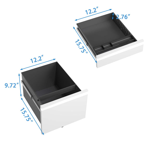 English Elm 3 Drawer Mobile File Cabinet With Lock - Compact Metal Organizer For Home Office, Fully Assembled White T2398P152000