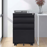 English Elm 3 Drawer Mobile File Cabinet With Lock,Metal Filing Cabinets For Home Office Organizer Letters/Legal/A4,Fully Assembled,Black