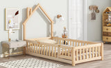 Hearth and Haven Twin House-Shaped Headboard Floor Bed with Fence
, Natural W504119478