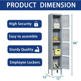 English Elm 4 Door 66"H Metal Lockers With Lock For Employees,Storage Locker Cabinet For Home Gym Office School Garage,Gray