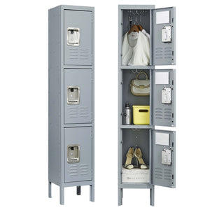 English Elm 3 Door 66"H Metal Lockers With Lock For Employees,Storage Locker Cabinet For Home Gym Office School Garage,Gray