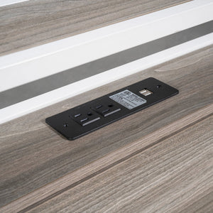 English Elm Full Metal Platform Bed with Trundle and USB Ports, Rustic MDF Wood Planks, Slat Support, No Box Spring Needed White MF299538AAK