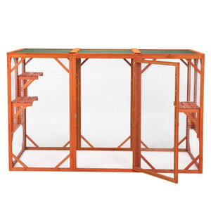 English Elm Wooden Fir Cat Enclosure Outdoor Shelter with Waterproof Roof and Climbing Perches W2181P151887