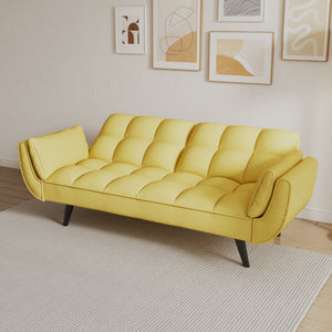 English Elm 74 Velvet 2-Seater Sofa Modern Blue Black Comfortable Sponge Cushion Solid Wood Frame Stylish Small Space-Friendly Lounge Yellow W1658135107