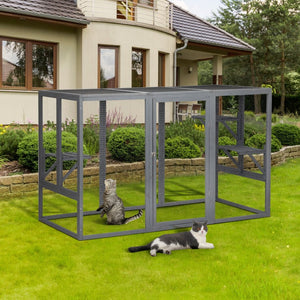 English Elm Spacious Pine Outdoor Cat Enclosure with Weatherproof Roof and Adjustable Platforms W2181P151919