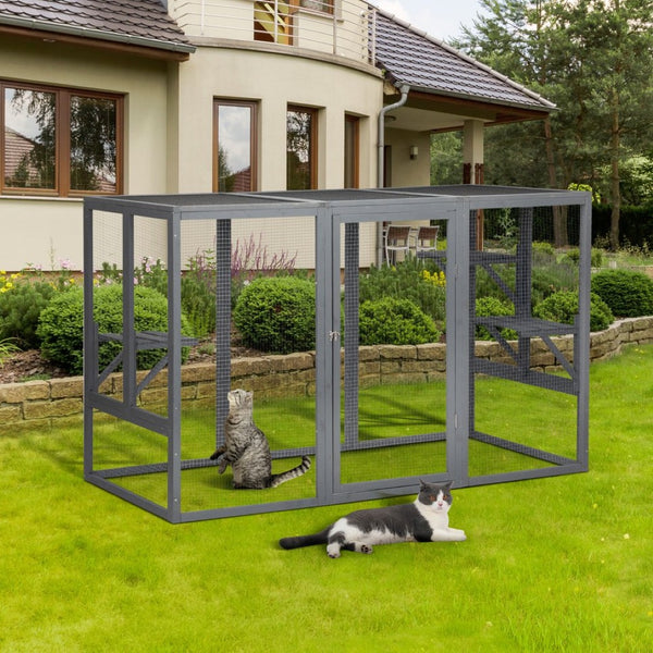 English Elm Spacious Pine Outdoor Cat Enclosure with Weatherproof Roof and Adjustable Platforms W2181P151919