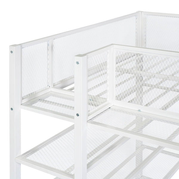 English Elm Twin Metal Loft Bed with 4-Tier Shelves and Built-In Storage Shelf, Sturdy Iron Frame, Space-Saving Design White SF000237AAK