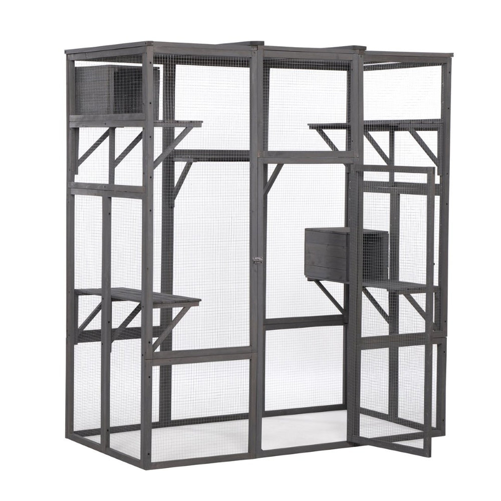 English Elm Extra Large Outdoor Catio Enclosure Fir Frame Galvanized Mesh Walk-in Cat Run W2181P151913