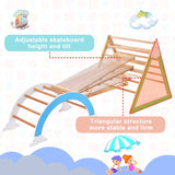 Hearth and Haven Wooden Climbing Triangle Toys - Indoor Arc Climber Jungle with Ramp and Arch Toy Rocker, Reversible Multifunction Playset Natural Wood Playground WF313476AAA