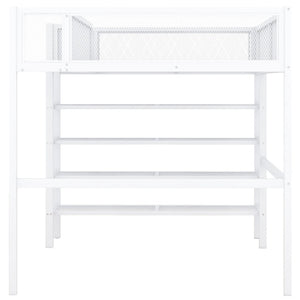 English Elm Full Size Metal Loft Bed with 4-tier Shelving Ladder for Kids or Teen Rooms SF000247AAK