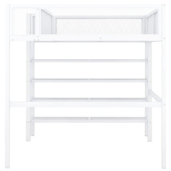 English Elm Full Size Metal Loft Bed with 4-tier Shelving Ladder for Kids or Teen Rooms SF000247AAK