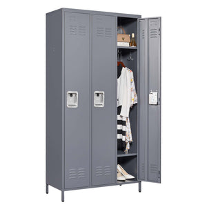 English Elm 3 Door 72"H metal lockers with locks — durable steel storage cabinet for gym, office, school security and organization T2398P151995
