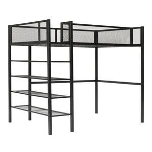 English Elm Twin Metal Loft Bed with 4-Tier Shelves and Built-In Storage Shelf, Sturdy Iron Frame, Space-Saving Design Black SF000237AAB