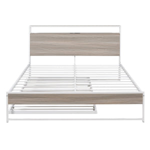 English Elm Queen Metal Platform Bed with Trundle, USB Ports, Sturdy Wood Slats & No Box Spring Needed White MF299542AAK