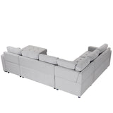 English Elm Sectional Sleeper Sofa With Pull-Out Bed and Lounge Chair, Usb and Type-C Interfaces, Suitable For Living Room, Office, and Spacious Spaces