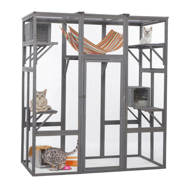 English Elm Extra Large Outdoor Catio Enclosure Fir Frame Galvanized Mesh Walk-in Cat Run W2181P151913
