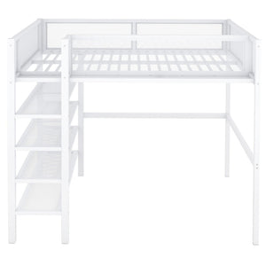 English Elm Full Size Metal Loft Bed with 4-tier Shelving Ladder for Kids or Teen Rooms SF000247AAK