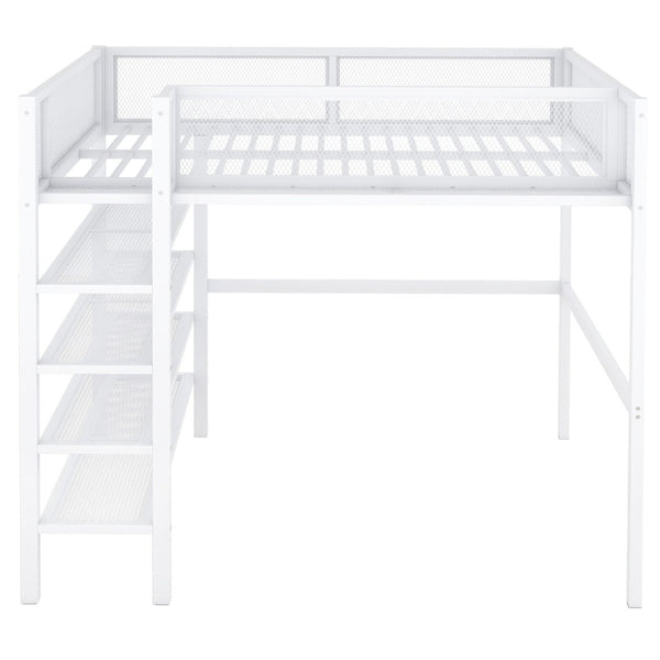 English Elm Full Size Metal Loft Bed with 4-tier Shelving Ladder for Kids or Teen Rooms SF000247AAK