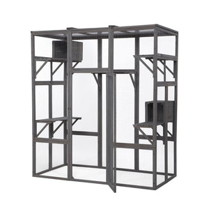 English Elm Extra Large Outdoor Catio Enclosure Fir Frame Galvanized Mesh Walk-in Cat Run W2181P151913