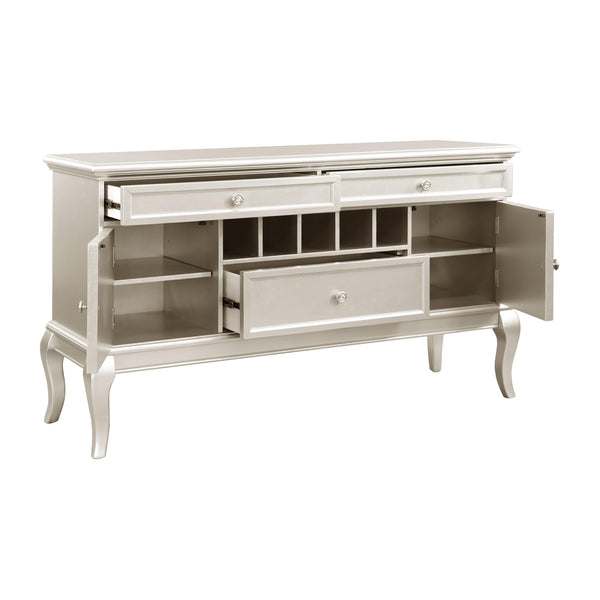 English Elm Modern Crawford Silver Buffet Server with 3 Drawers, Wine Rack & Adjustable Shelves — Glam Dining Console B011P151863