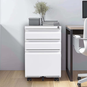 English Elm 3 Drawer Mobile File Cabinet With Lock - Compact Metal Organizer For Home Office, Fully Assembled White T2398P152000