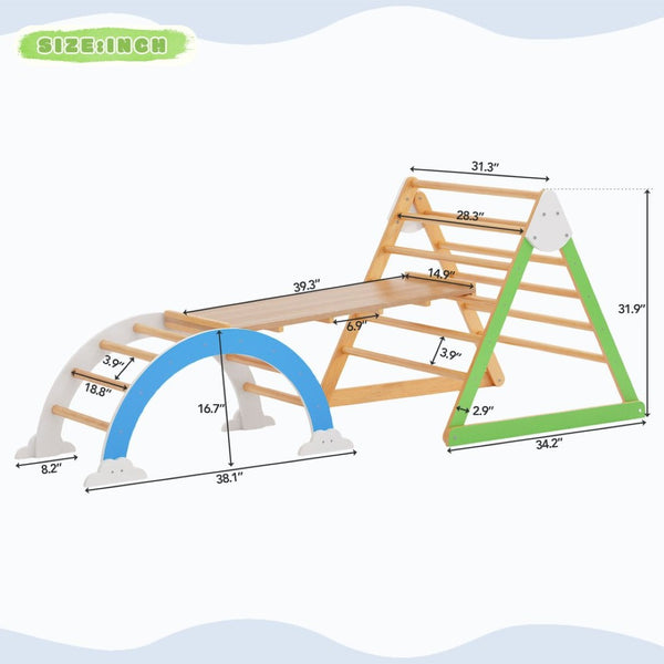 English Elm Wooden Pine Climbing Triangle Playset Indoor Rocker Ladder Arch Kids Jungle Gym WF313476AAA