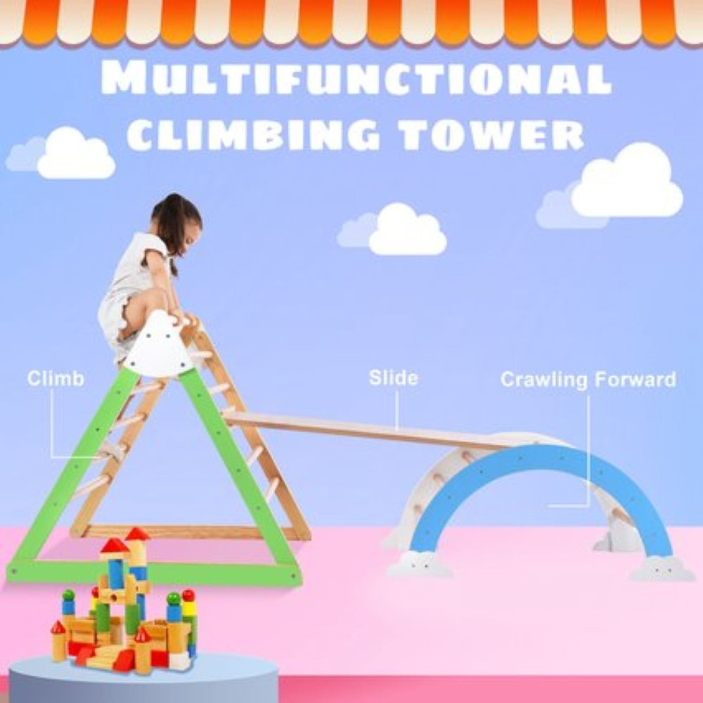 English Elm Wooden Pine Climbing Triangle Playset Indoor Rocker Ladder Arch Kids Jungle Gym WF313476AAA
