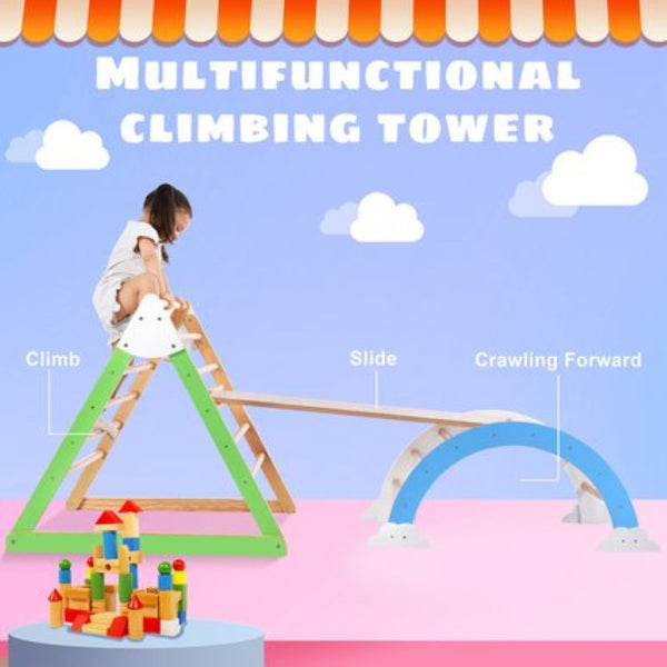 English Elm Wooden Pine Climbing Triangle Playset Indoor Rocker Ladder Arch Kids Jungle Gym WF313476AAA