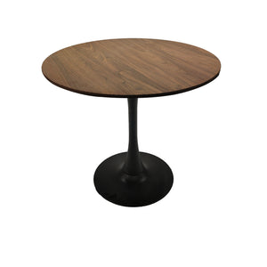 English Elm 31.5" Walnut Tulip Dining Table – Mid-Century Round MDF Top, Black Pedestal, Seats 2-4, Sturdy W2189P303505