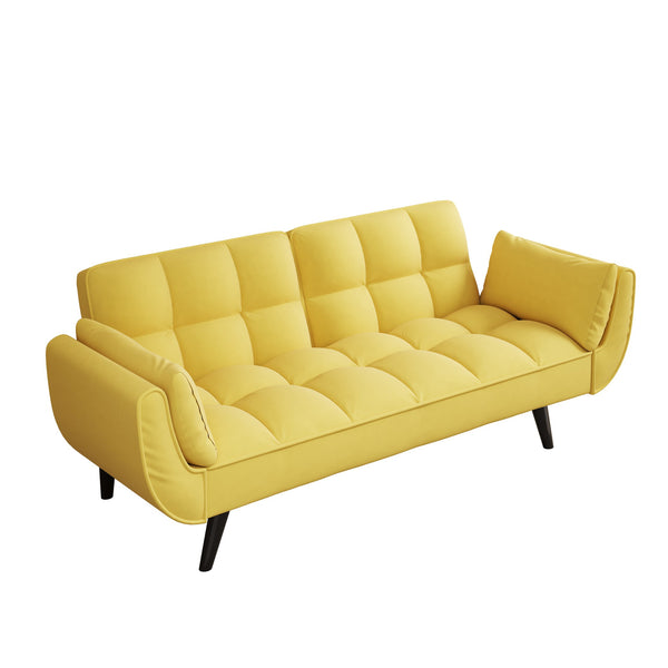 English Elm 74 Velvet 2-Seater Sofa Modern Blue Black Comfortable Sponge Cushion Solid Wood Frame Stylish Small Space-Friendly Lounge Yellow W1658135107