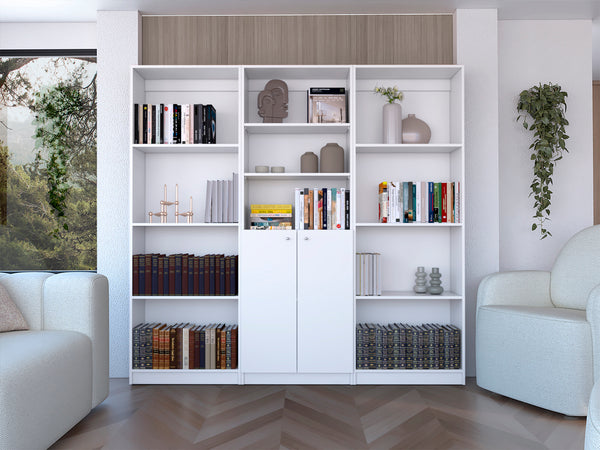 English Elm Oasis 3 Piece Living Room Set with Three White Bookcases, Engineered Wood, Secure Storage, Stylish Finish B092S00230